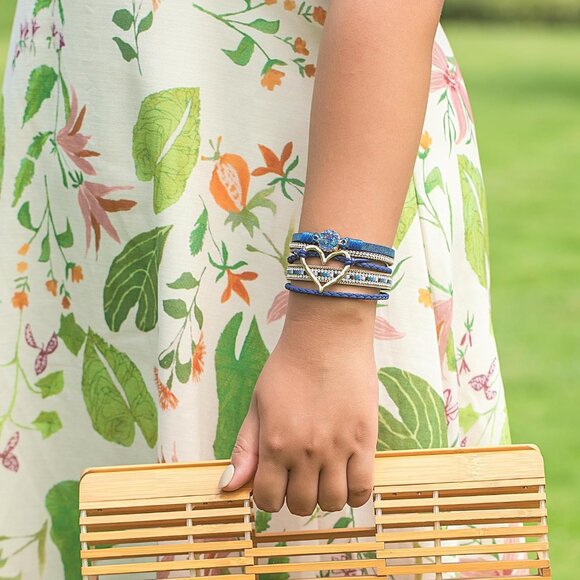 Leather Wrap Bracelets Boho Stackable Cuff Trendy Resin Stone Rhinestone Jewelry - Picture 9 of 9